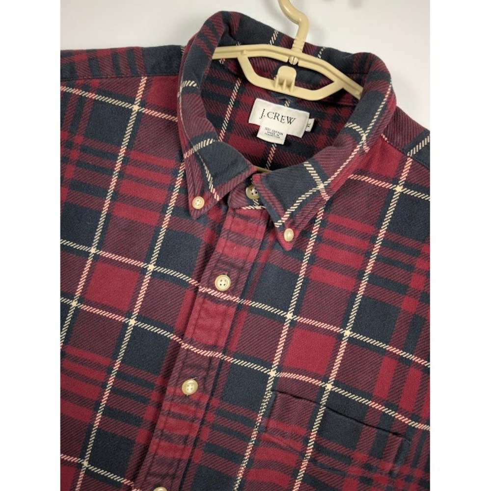 90s J.Crew Heavy Cotton Field Shirt Mens XL Red Black Plaid Rugged Vintage EUC